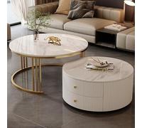 HanDpi Modern Round Nesting Coffee Tables Set of 2 with Large Storage, Easy Maintenance for Living Room, Bedroom, Office, Balcony, Apartment Use(Motley-U,23.6 * 13.7+31.4 * 17.7IN)