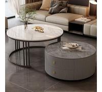 HanDpi Modern Round Nesting Coffee Tables Set of 2 with Large Storage, Easy Maintenance for Living Room, Bedroom, Office, Balcony, Apartment Use(Black,23.6 * 13.7+31.4 * 17.7IN)