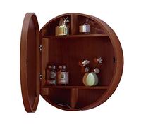 HanDpi Modern Round Sliding Door Bathroom Mirror Cabinet with Storage Shelf Solid Wood Medicine Cabinet for Living Room Décor