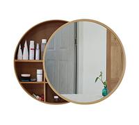 HanDpi Modern Round Sliding Door Bathroom Mirror Cabinet with Storage Solid Wood Medicine Cabinet for Living Room Decoration