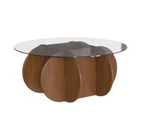 HanDpi Round Coffee Table Tea Table End Table Sofa Table for Living Room with Solid Wood Legs Tempered Glass Coffee Tables, 80x80x40cm