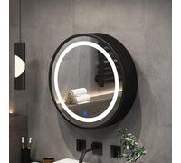 HanDpi Round LED Bathroom Mirror Cabinet with Touchscreen Control Light Wall Mounted Recessed Medicine Cabinet (Size: 70cm Color: Black)