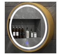 HanDpi Round LED Bathroom Mirror Cabinet with Touchscreen Control Light Wall Mounted Recessed Medicine Cabinet in Gold Finish (Size: 60cm)