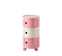 HanDpi Round Nightstand with Wheels, Plastic Bedside Table Sliding Doors, End for Bedroom Living Room(B,3 Tiers)
