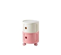 HanDpi Round Nightstand with Wheels, Plastic Bedside Table Sliding Doors, End for Bedroom Living Room(A,2 Tiers)