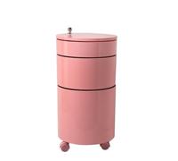 HanDpi Round Side Table with Storage, Rotating Bedside Table, Movable Storage Cabinet, Rolling Nightstand Wheels, Unique End for Living Room Bedroom (Color : Pink, Size Large)