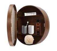 HanDpi Round Wall-Mounted Bathroom Storage Cabinet with Mirror - Stylish Black/Wood/Walnut Finish - 50cm Round Makeup Mirror for Space-Saving nization