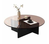 HanDpi Small Glass Coffee Table Round Wooden Coffee Table for Small Space Center Table for Living Room Home Office Farmhouse, Easy Assembly