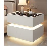 HanDpi Smart Nightstand with Wireless Charging and Touch Lights, Night Stand Charging, Modern Bedside Table 2 Drawers for Bedroom, Office(White,18.9 * 15.7 15.7in)