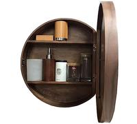 HanDpi Wooden Wall Mounted Bathroom Storage Wall Cabinets,Bathroom Mirror Cabinet Wall Mount with 3-Level Shelf - Round Mirrored Medicine Cupboard Storage Shelves