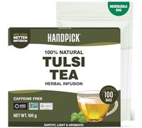 HANDPICK, Holy Basil Tea Bags (100 Count) Caffeine Free, Non-GMO Tulsi Leaves- Tulsi Tea | Round Herbal Tea Bags