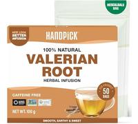 HANDPICK, Valerian Root Tea Bags (Valeriana) 50 Count | Non-GMO, Caffeine Free, Real Ingredients | Earthy/Woody Herbal Tea Bags | Round Eco-conscious Tea Bags