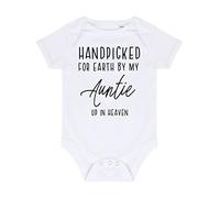Handpicked for Earth by my Auntie up in heaven, family memorial remembrance quote [BBY7] baby grow vest, 0-3 months, White