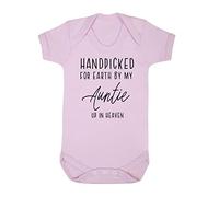 Handpicked for Earth by my Auntie up in heaven, family memorial remembrance quote [BBY7] baby grow vest, 0-3 months, Pastel Pink