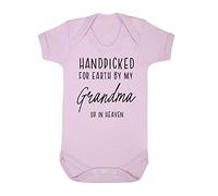Handpicked for Earth by my Grandma up in heaven, family memorial remembrance quote [BBY7] baby grow vest, 0-3 months, Pastel Pink