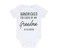 Handpicked for Earth by my Grandma up in heaven, family memorial remembrance quote [BBY7] baby grow vest, 0-3 months, White