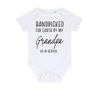 Handpicked for Earth by my Grandpa up in heaven, family memorial remembrance quote [BBY7] baby grow vest, 3-6 months, White