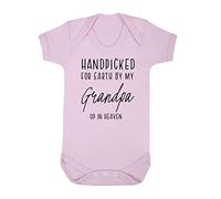 Handpicked for Earth by my Grandpa up in heaven, family memorial remembrance quote [BBY7] baby grow vest, 3-6 months, Pastel Pink