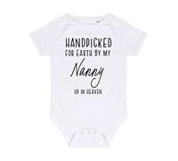 Handpicked for Earth by my Nanny up in heaven, family memorial remembrance quote [BBY7] baby grow vest, 0-3 months, White