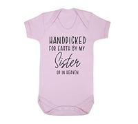 Handpicked for Earth by my Sister up in heaven, family memorial remembrance quote [BBY7] baby grow vest, 0-3 months, Pastel Pink