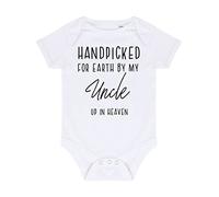 Handpicked for Earth by my Uncle up in heaven, family memorial remembrance quote [BBY7] baby grow vest, 3-6 months, White