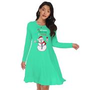 Handpix All I Need Milestone Wine Snowman Printed Round Neck Long Sleeve Christmas Swing Dress for Women Wine Snowman Print Green Plus Size (UK 20/22)