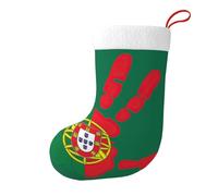 Handprint Over Portugal Flag Christmas Stocking 17.7", Festive Hanging Sock for Fireplace Mantel, Holiday Decorations