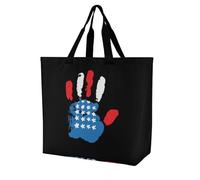 Handprint U.S.A Flag Lightweight Large Shopping Bag with Inside Pocket Reusable Grocery Bags Foldable Shoulder Handbag