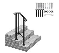 Handrail for Outdoor Steps, Handrail Outdoor Stairs, Black Iron Matte 1/2/3/4 Steps Handrails Stair Rail with Installation Kit (1-Step Handrail)