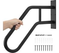 Handrail for Outdoor Steps, Non-Slip Wall-Mounted Stair Handrail - Heavy Duty U-Shaped Grab Bar for 1-3 Steps - Matte Black Finish Hand Railing Grip for Children, Senior, Pregnant, Disabled (Black)