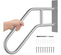 Handrail for Outdoor Steps, Non-Slip Wall-Mounted Stair Handrail - Heavy Duty U-Shaped Grab Bar for 1-3 Steps - Matte Black Finish Hand Railing Grip for Children, Senior, Pregnant, Disabled (Silver)