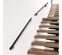 Handrail for Stairs 1m 120cm 1.5m 2m 240cm 2.5m 3m, Industrial Metal Wrought Iron Galvanized Pipe Stairs Banister Railing with Metal Screws, Black Round Hand Rail(8.2ft/250cm)