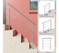 Handrail Kit Silver Stainless Steel Indoor and Outdoor Banister Rail with 3 Cross Bars 100x106cm, Step Railing Stair Railing