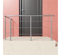 Handrail Kit Silver Stainless Steel Indoor and Outdoor Banister Rail with 3 Cross Bars 200x106cm, Step Railing Stair Railing