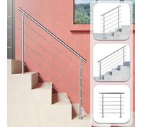 Handrail Kit Silver Stainless Steel Indoor and Outdoor Banister Rail with 5 Cross Bars 120x106cm, Step Railing Stair Railing