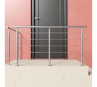 Handrail Kit Silver Stainless Steel Indoor and Outdoor Banister Rail with 5 Cross Bars 200x106cm, Step Railing Stair Railing