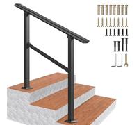 Handrail Outdoor Stairs, Floor Mounted Transitional Handrail Fits 1 to 3 Steps Safety Non-Slip Guardrail, Galvanized Steel Hand Rail for Home Garden Corridor Decking(C,150cm/59inch)