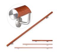 Relaxdays Aluminium Handrail, Round, In- & Outdoor Use, Oak Look, Bannister, 100 cm, Ø 42mm, With Brackets, Brown