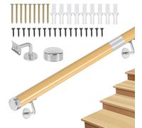Handrail with Brackets, Non-Slip Stair Railings Support Rod, Against The Wall Elderly and Children's Safety Banister Rail for Indoor Loft - PVC Imitation Wood Handrails for Stairs