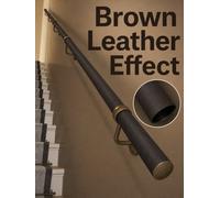 Handrails Direct Brown Leather Effect 1.2M Handrail System - Burcot With Antique Brass Fittings - Cuts To Size - 5Yr Guarantee