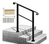 Handrails for Outdoor Steps,2-4 Steps Mattle Black Wrht Iron Stair Railing,Safety Non-Slip Barrier-Free Staircase Banister,decking Guardrail with Installation Kit