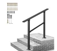 Handrails for Outdoor Steps Fit 1 to 3 Steps, Floor Mounted Porch Railing Galvanized Steel Transitional Handrail, Adjustable Support Stairs Railing for Garden, Black(B,60cm/24inch)