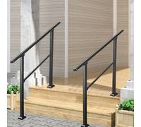 Handrails for Outdoor Steps, Fits 2 to 4 Steps Exterior Stair Railing Kit, Black Metal Porch Transitional Hand Railings for Stairs, Garden, House Entrance, Balcony(Height 95cm/3.1ft,60cm/24inch)