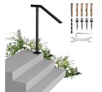 Handrails for Outdoor Steps, Single Post Wrought Iron Handrail for 1, 2, 3 Step, Outdoor Stair Rail Handrails with DIY Took Kit, 37" H Black Hand Rail Powder Coating for Concrete Steps or Wood Stairs