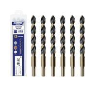 Handree 1/2" Stepped Point Drill Bits 6Pcs, W4 HSS Titanium Coated, No Pilot Hole Needed, 3-Flat Shank Jobber Length for Impact Driver, Metal/Steel/Acrylic Drilling, MRO & DIY