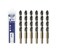 Handree 15/32" Stepped Point Drill Bits 6Pcs, W4 HSS Titanium Coated, No Pilot Hole Needed, 3-Flat Shank Jobber Length for Impact Driver, Metal/Steel/Acrylic Drilling, MRO & DIY