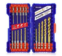 Handree 15 Pcs Hex Shank Drill Bit Set, HSS Impact Driver Bit Set for Metal, Quick Change Design, Titanium Twist Drill Bits for Steel, Aluminum, Copper, Plastic, Sizes from 1/16" to 3/8"