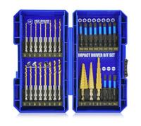Handree 30pcs Impact Bit Set, Screwdriver Bit Set 11pcs, Hex Shank Drill Bit Set 16pcs, Step Drill Bit 3pcs, High Speed Steel Materialand Titanium Coating, S2 Alloy Steel Bits with Index Box