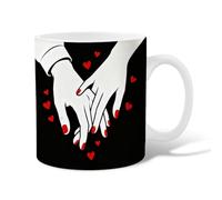 Hands Ceramic Coffee Mug, Romantic Minimalistic Hearts Nails Valentine Red Novelty Work Drinking Mugs with Handle Gift for Friends Family Coworkers Teachers Couples Employees 11 Oz