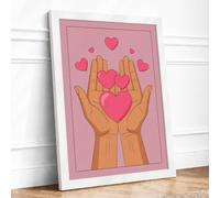 Hands Cradling Heart Modern Framed Wall Art Print A1 (84.1×59.4cm) White, Wall Decor for Living Room, Bedroom, Office & Home, Ready to Hang, Art Gift